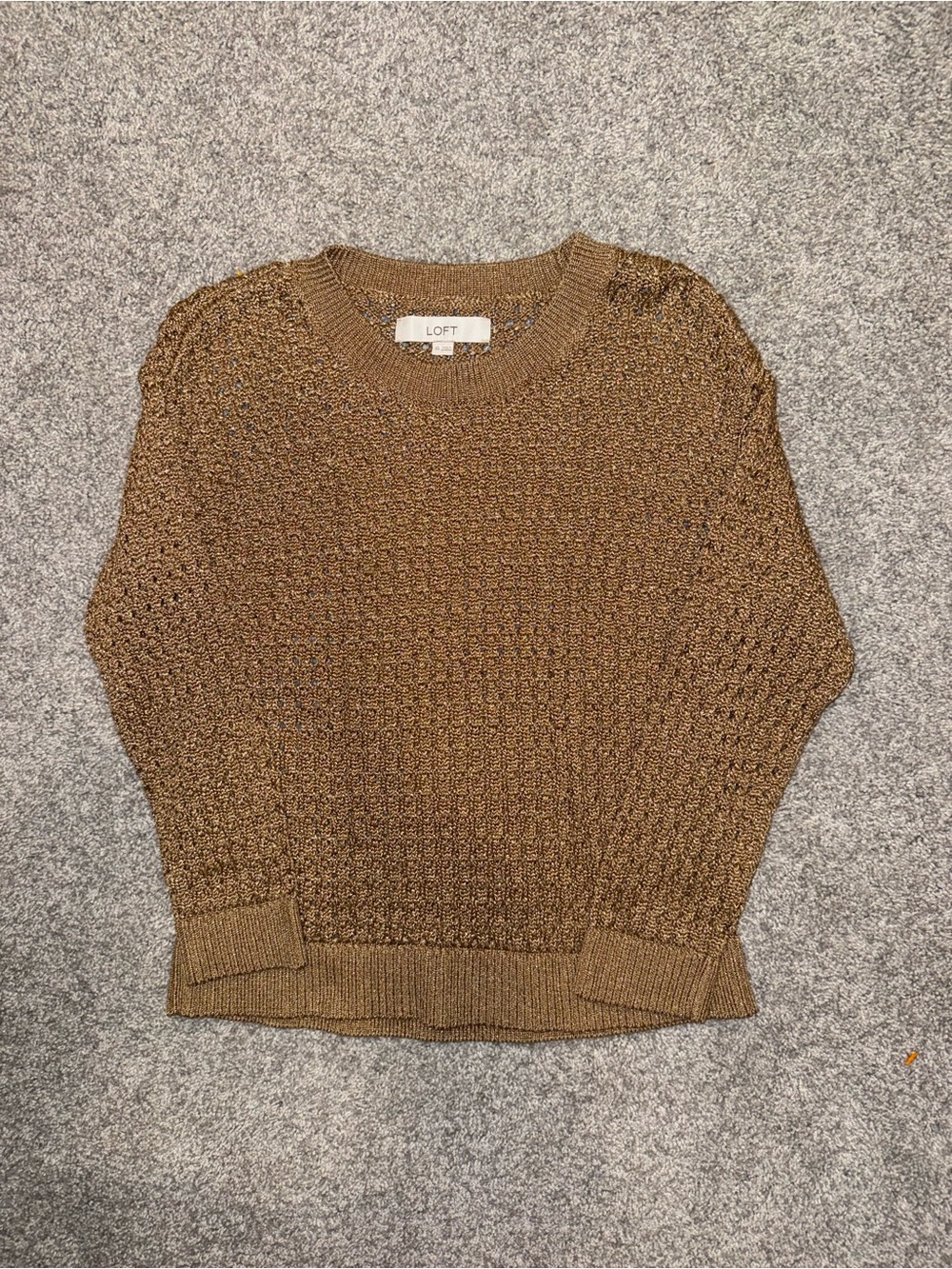 LOFT Olive-Brown Textured Crewneck Sweater